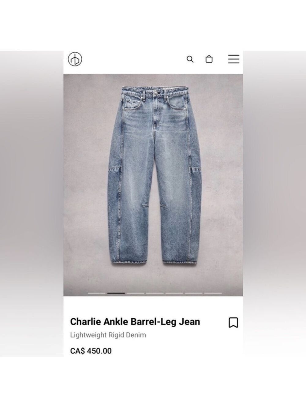 NWT rag & bone Charlie High-Rise Barrel Jeans Size 26 - Picture 2 of 13